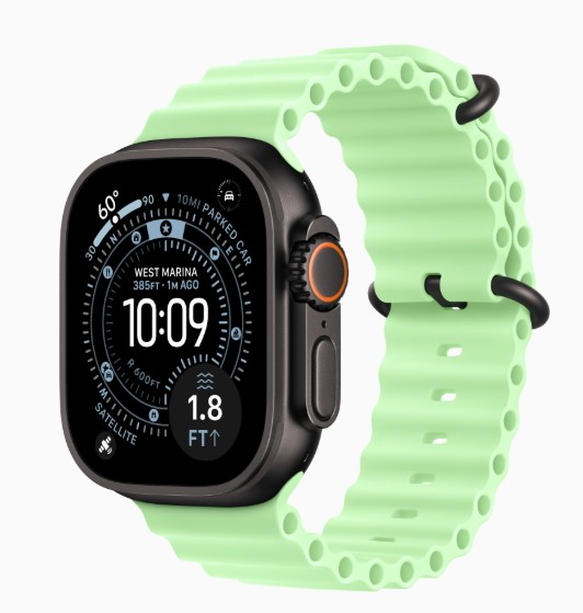 Apple Watch Ultra 3 Cellular 49mm Black Titanium Case with Neon Green Ocean Band